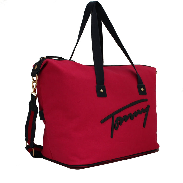 Tommy Hilfiger Script Weekender Canvas Bag- Bright Rose