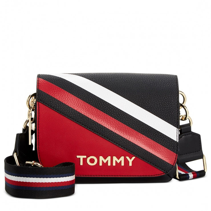 Tommy Hilfiger Shea Flap Crossbody Bag- Black/ Red