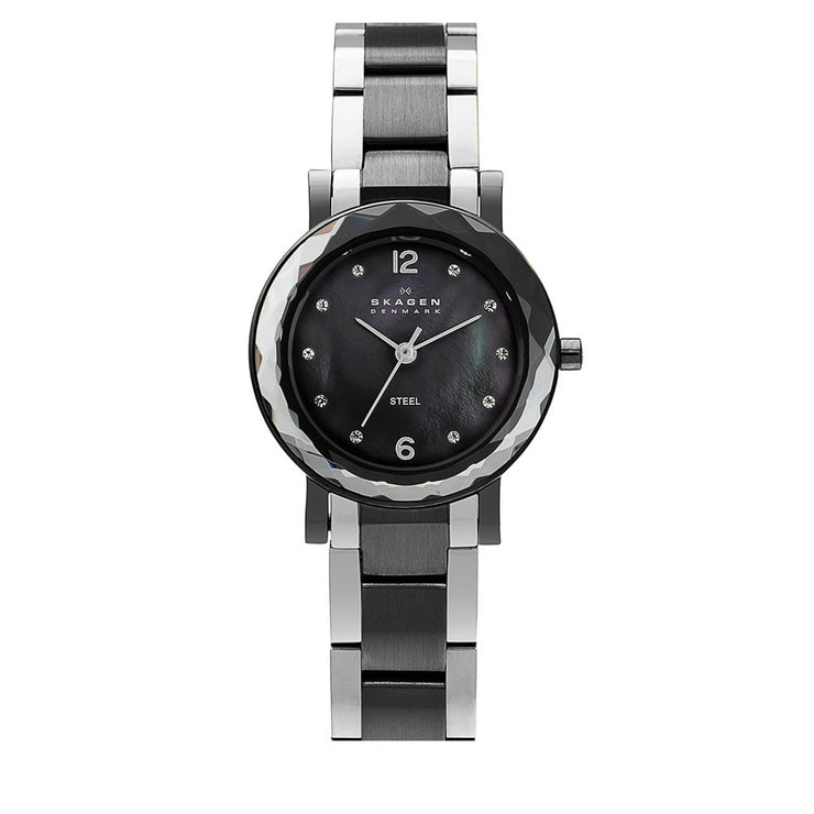 Skagen Women's Two-Tone Stainless Steel Watch w Dark Grey Mother of Pearl Dial