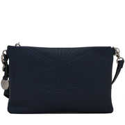 Skagen Britta Leather Faceted Ice Small Top-Zip Bag- Gun Metal-Dark Blue