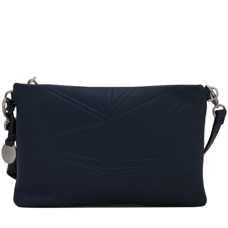 Skagen Britta Leather Faceted Ice Small Top-Zip Bag- Gun Metal-Dark Blue