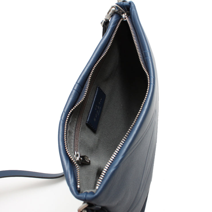 Skagen Britta Leather Faceted Ice Small Top-Zip Bag- Gun Metal-Dark Blue