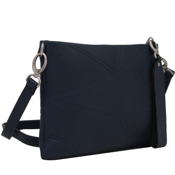 Skagen Britta Leather Faceted Ice Small Top-Zip Bag- Gun Metal-Dark Blue