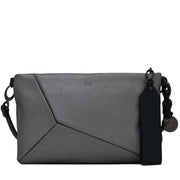 Skagen Britta Leather Faceted Ice Small Top-Zip Bag- Gun Metal-Dark Blue
