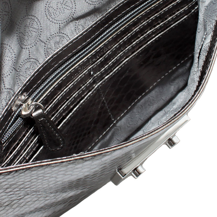Michael Kors Sloan Python-Embossed Leather Clutch-Shoulder Bag- Silver