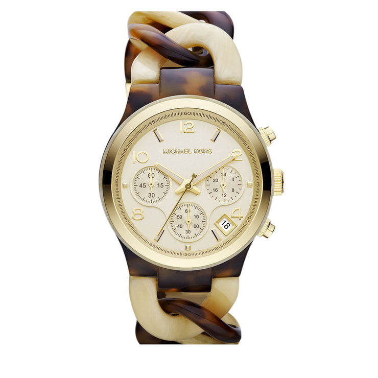 Michael Kors Runway Gold Tone Tortoise Twist Chain Link Ladies Chronograph Watch