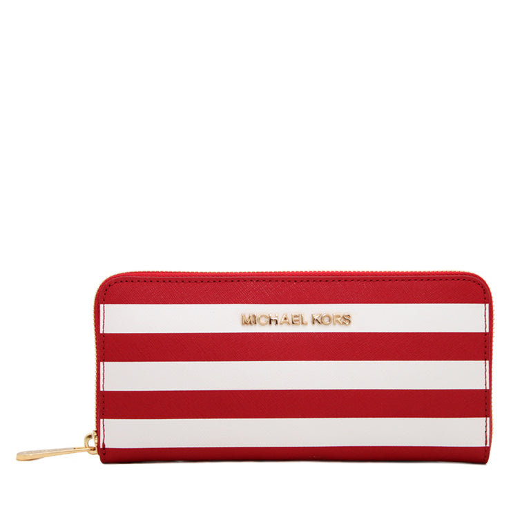 Michael Kors Striped Continental Wallet- Red-White