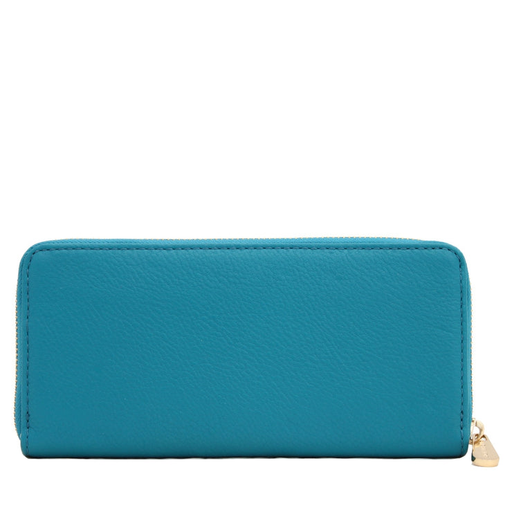 Michael Kors Jet Set Leather Zip Around Continental Wallet- Turquoise