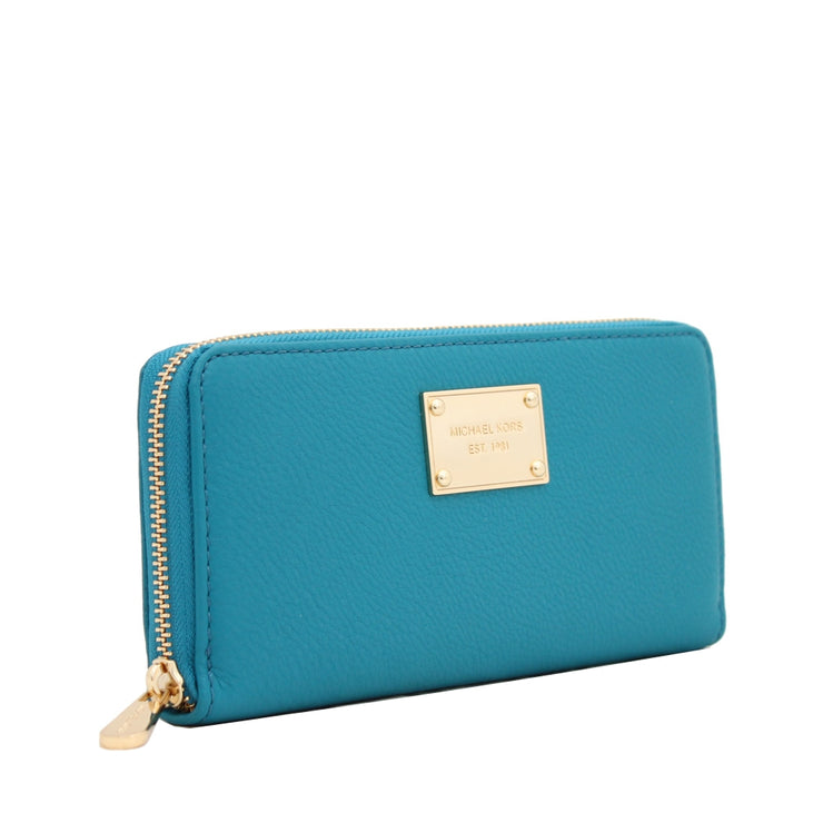 Michael Kors Jet Set Leather Zip Around Continental Wallet- Electric Blue