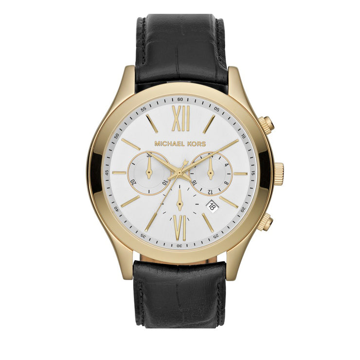 Michael Kors Men's Brookton Black Leather Chronograph Watch