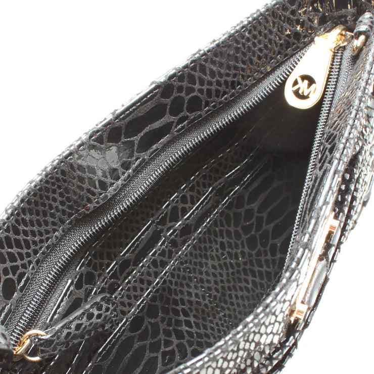 Michael Kors Webster Clutch & Shoulder Bag- Black Patent Python