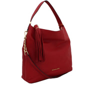 Michael Kors Large Weston Pebbled Shoulder Bag- Red