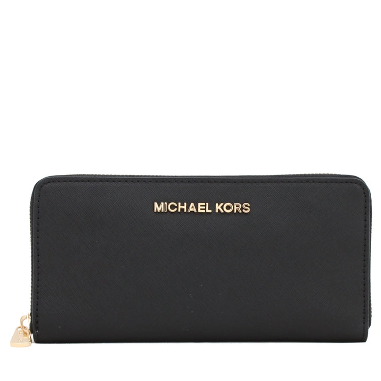 Michael Kors Jet Set Travel Zip-Around Saffiano Leather Continental Wallet- Black