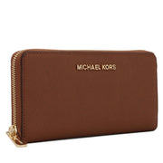 Michael Kors Jet Set Travel Zip-Around Saffiano Leather Continental Wallet- Deep Pink