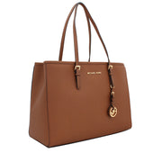 Michael Kors Jet Set Travel Signature Large East West Tote Bag- Brown