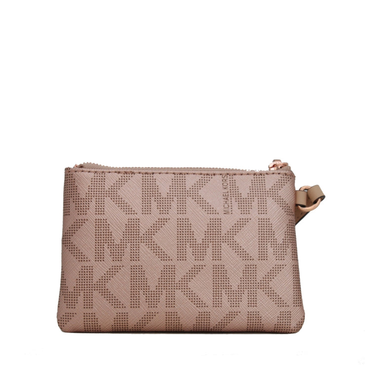Michael Kors Jet Set Signature Metallic Saffiano Small Wristlet- Rose Gold