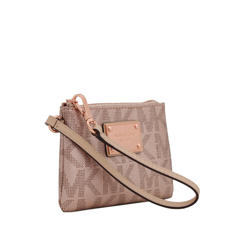 Michael Kors Jet Set Signature Metallic Saffiano Small Wristlet- Rose Gold