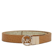 Michael Kors Reversible Embossed Leather Belt- Luggage-Gold