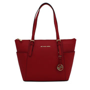 Michael Kors Jet Set Top-Zip Saffiano Leather East West Tote Bag- Bright Red- Gold