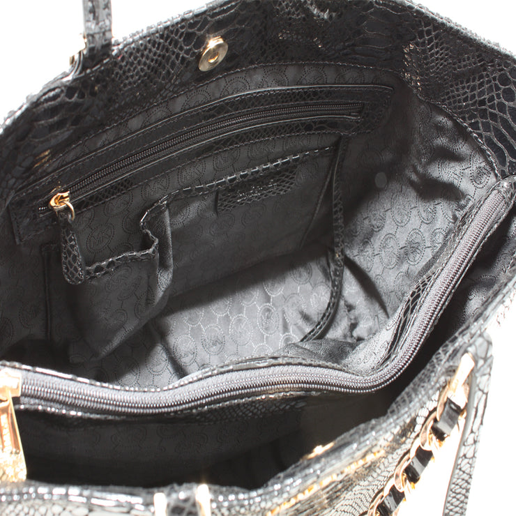 Michael Kors Harper Large East West Tote Bag- Black Patent Python
