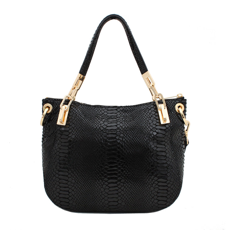 Michael Kors Brooke Medium Shoulder Bag- Black Patent Python