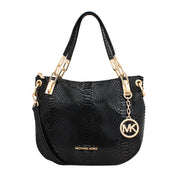 Michael Kors Brooke Medium Shoulder Bag- Black Patent Python