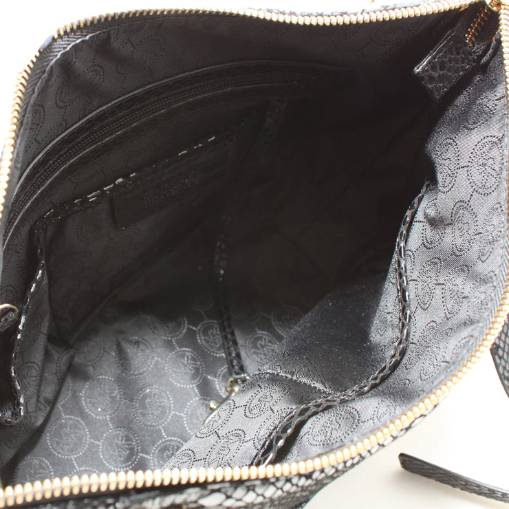Michael Kors Brooke Medium Shoulder Bag- Black Patent Python
