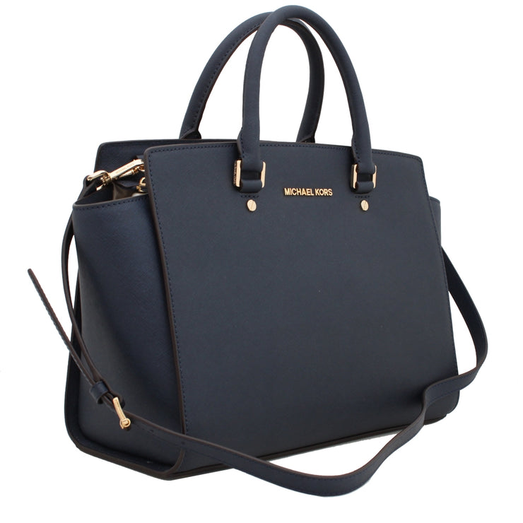 Michael Kors Selma Saffiano Leather Medium Satchel - Navy Blue