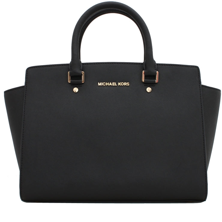 Michael Kors Selma Large Saffiano Leather Satchel Bag- Black