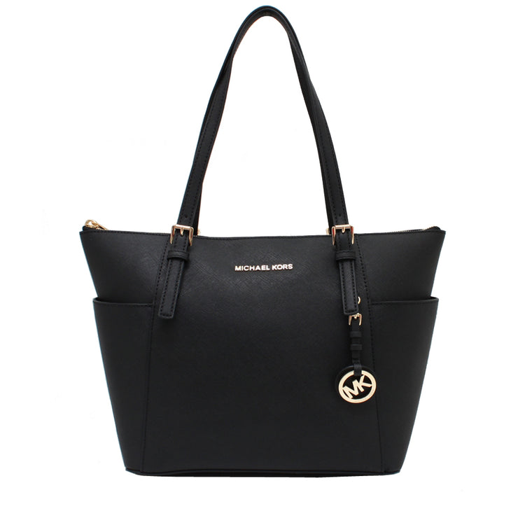 Michael Kors Jet Set East West Top-Zip Saffiano Tote Bag- Black