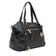 Michael Kors Gilmore Medium East West Leather Satchel Bag- Black