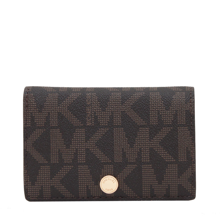 Michael Kors Signature Saffiano Medium Slim Wallet- Brown-Luggage