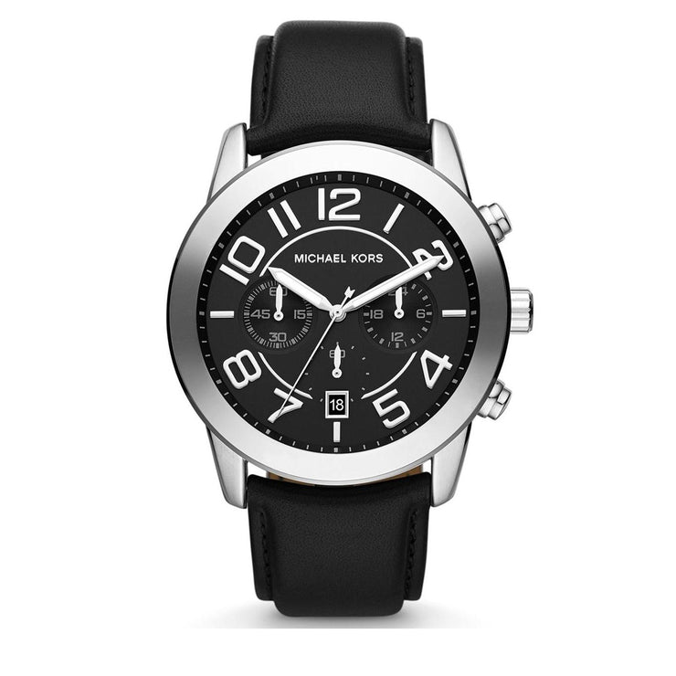 Michael Kors Watch MK8288- Black Leather Mercer Chronograph Round Black Dial Men Watch