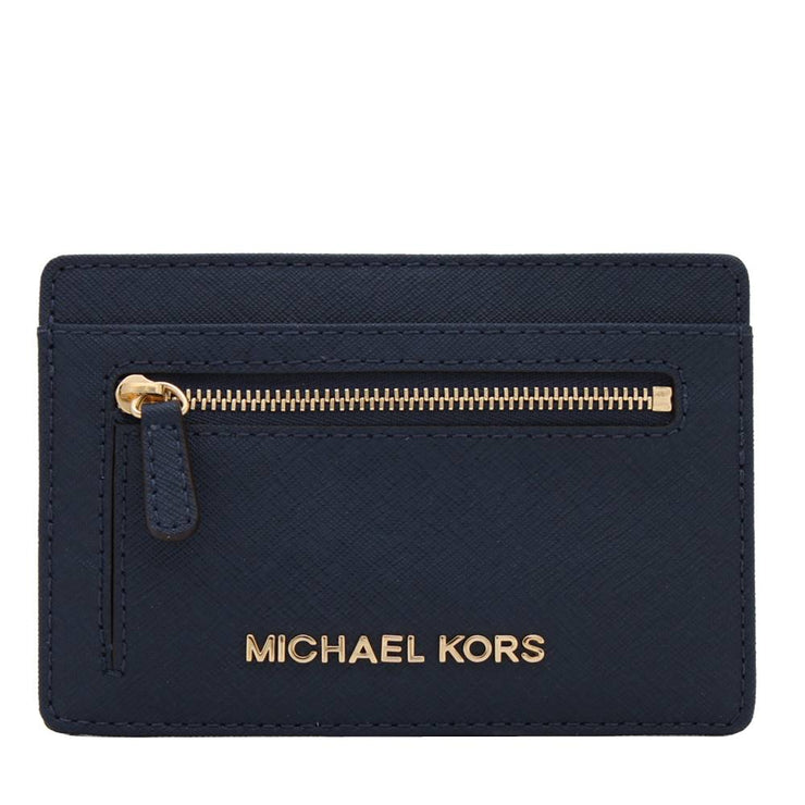 Michael Kors Jet Set Travel Leather Flat Card Holder- Navy