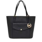 Michael Kors Jet Set Leather Large Pocket Multi-Functional Tote Bag- Black