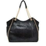 Michael Kors Chelsea Embossed Leather Large Shoulder Tote Bag- Black