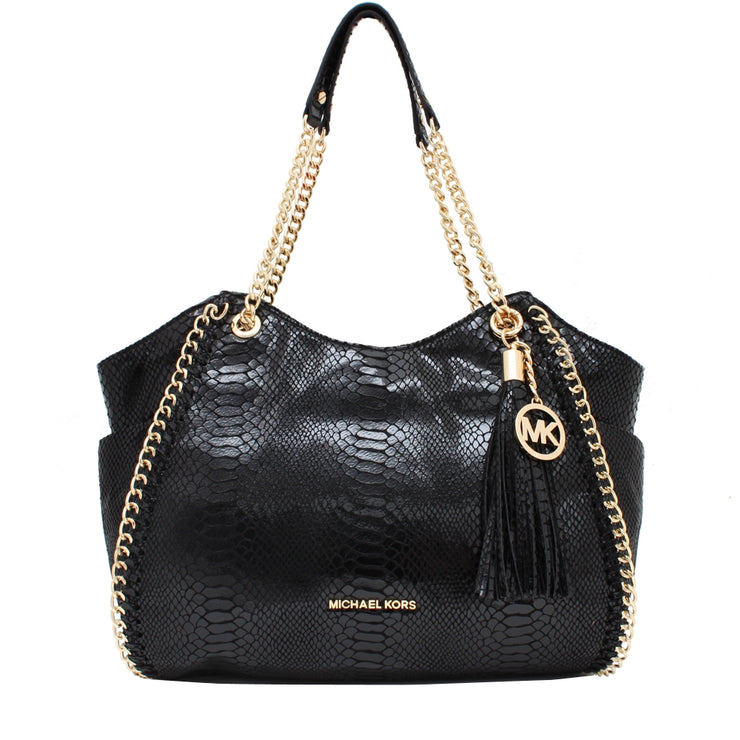 Michael Kors Chelsea Embossed Leather Large Shoulder Tote Bag- Black