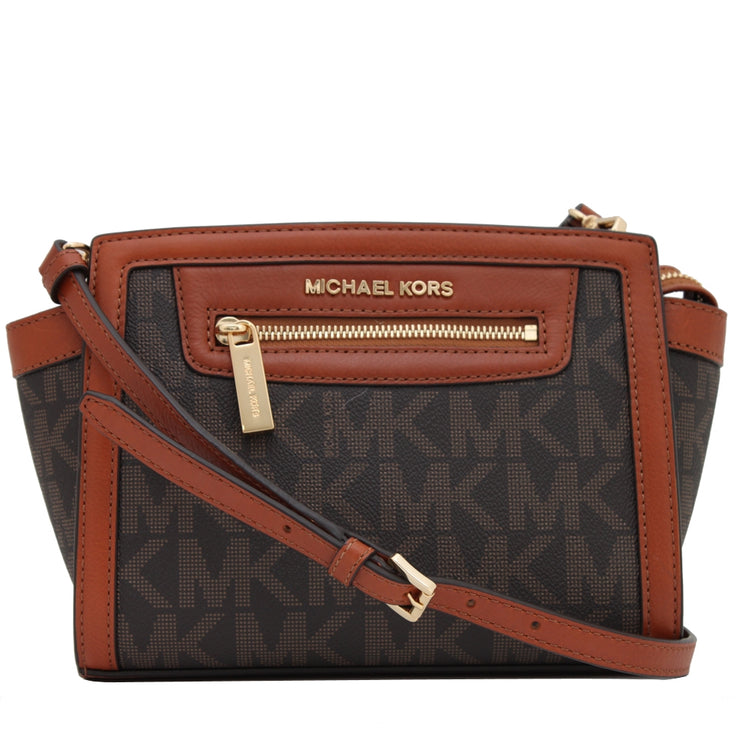 Michael Kors Selma Zip Logo Medium Messenger Bag- Brown