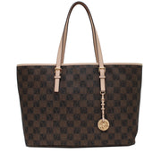 Michael Kors Jet Set Travel Logo Checkerboard Medium Tote Bag- Black-Brown