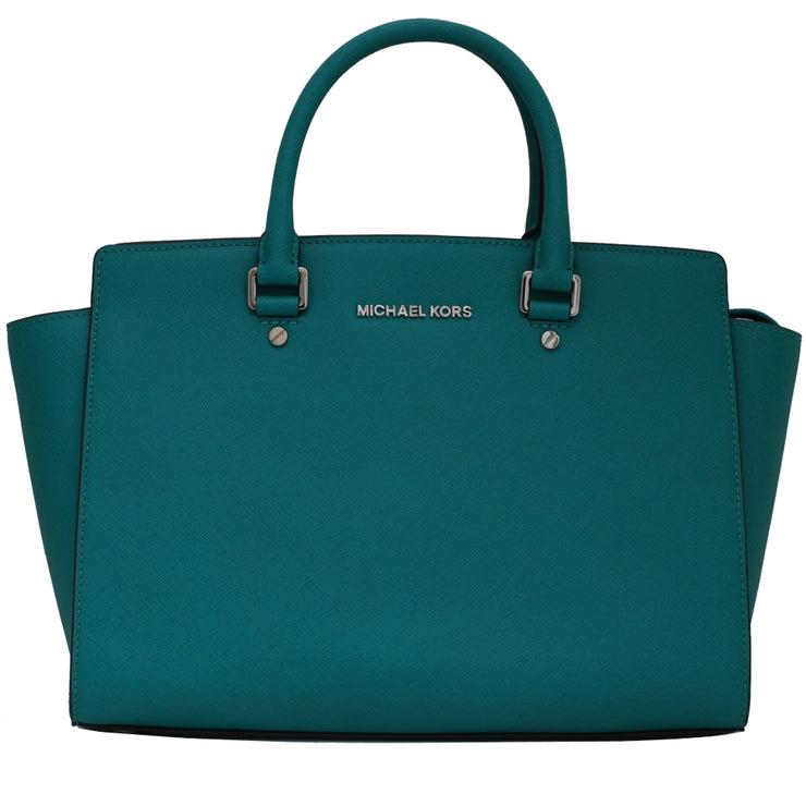 Michael Kors Large Selma Top-Zip Satchel Bag- Aqua