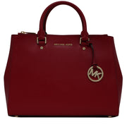 Michael Kors Sutton Large Patent Leather Satchel Bag- Scarlett