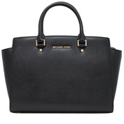 Michael Kors Large Selma Patent Top Zip Leather Satchel Bag- Black