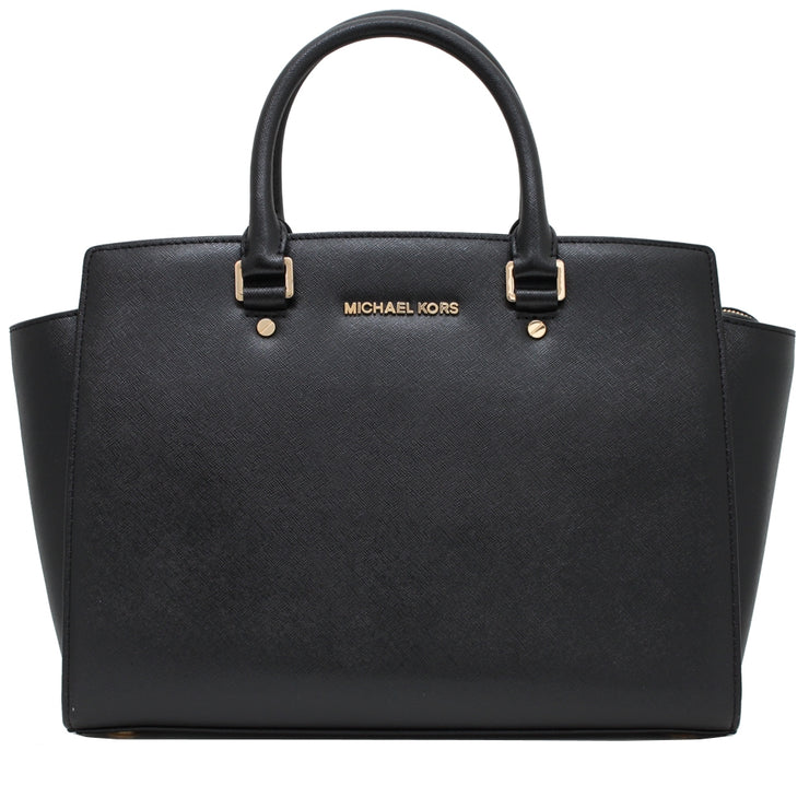 Michael Kors Large Selma Patent Top Zip Leather Satchel Bag- Black