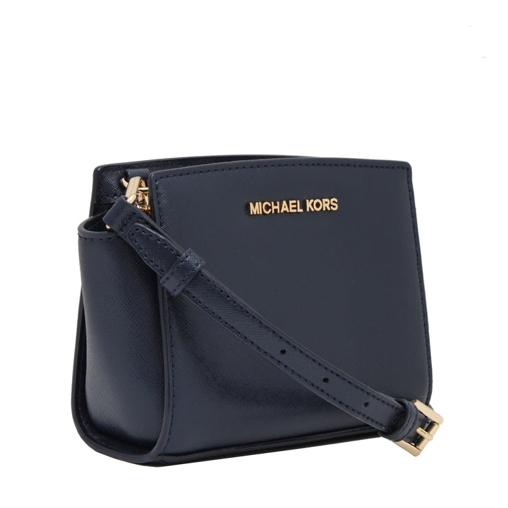 Michael Kors Selma Saffiano Patent Leather Mini Messenger Bag- Navy