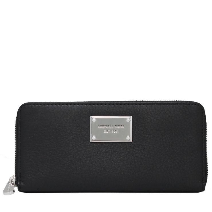 Michael Kors Jet Set Leather Zip Around Continental Wallet- Black