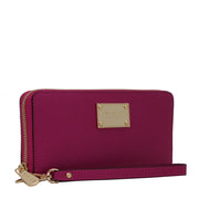 Michael Kors Jet Set Leather Zip Around Continental Wallet Wristlet- Fuschia