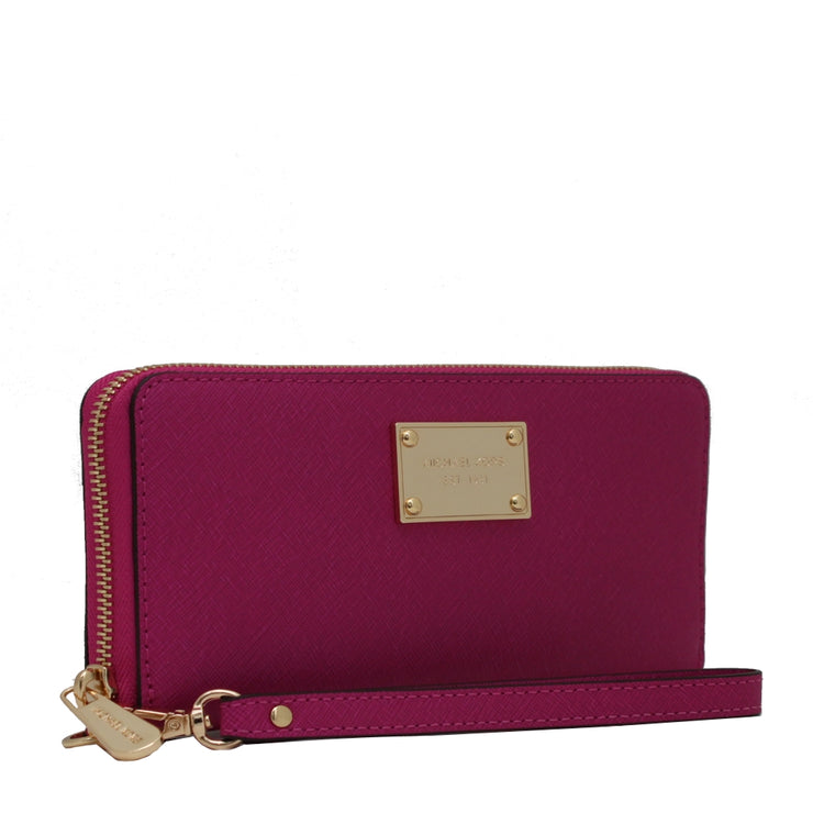Michael Kors Jet Set Leather Zip Around Continental Wallet Wristlet- Fuschia