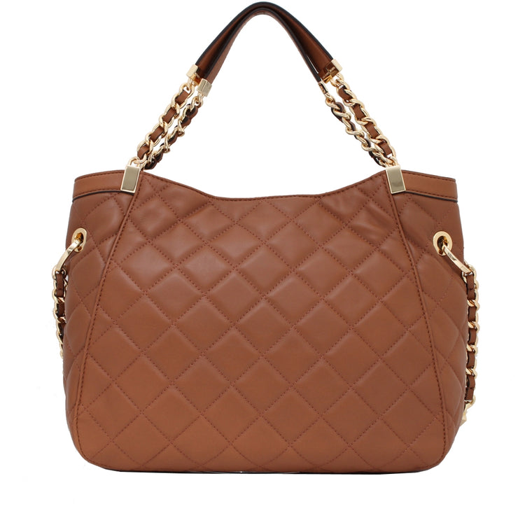 Michael Kors Susannah Quilted Leather Medium Shoulder Tote Bag- Walnut