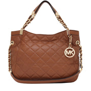 Michael Kors Susannah Quilted Leather Medium Shoulder Tote Bag- Walnut