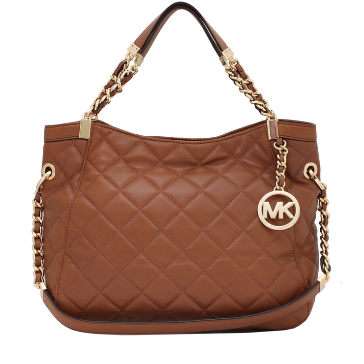 Michael Kors Susannah Quilted Leather Medium Shoulder Tote Bag- Walnut